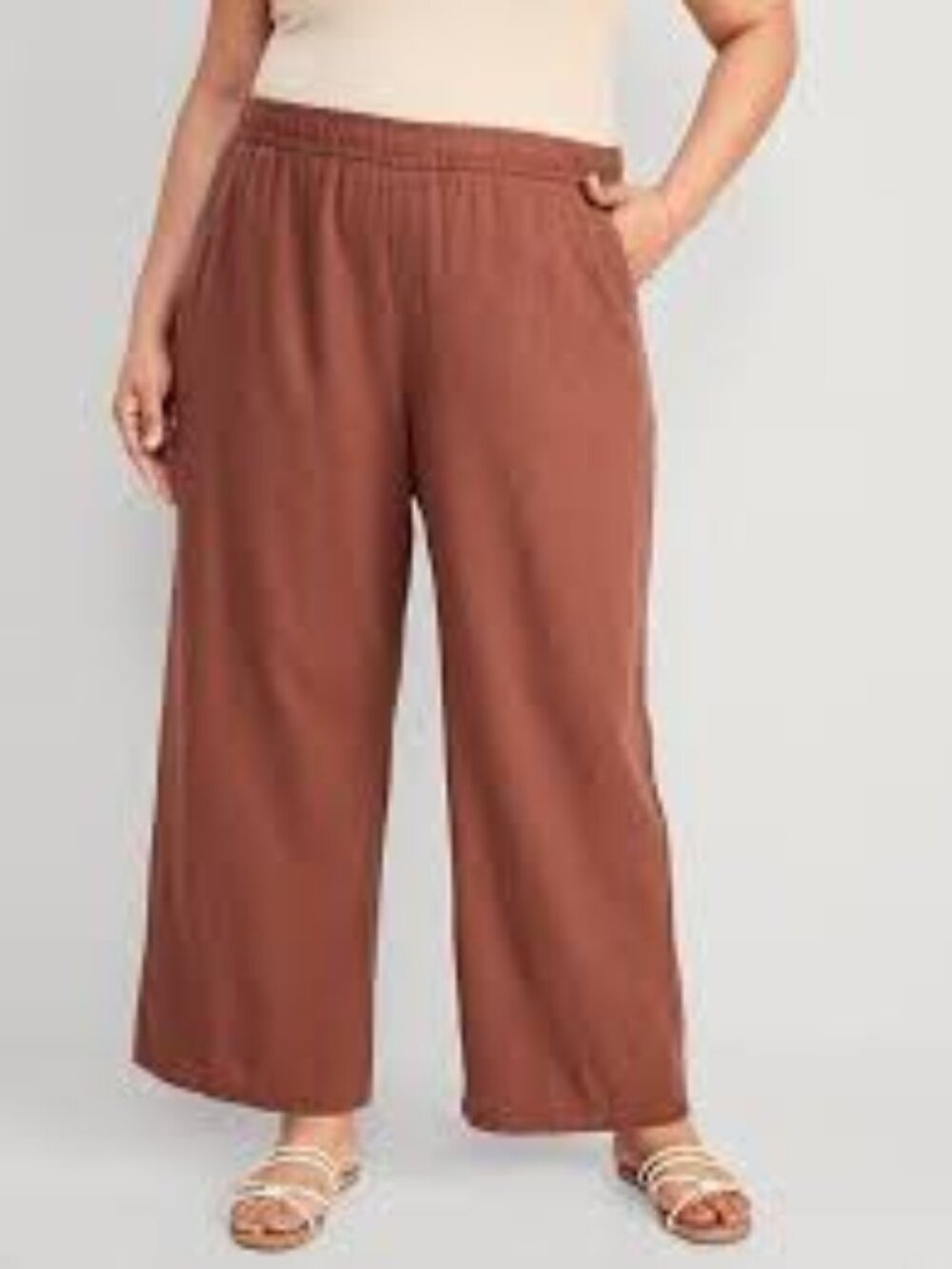 Old Navy Linen Blend High Rise Wide Leg Pants w/ Pockets Rust Brown Size XXL